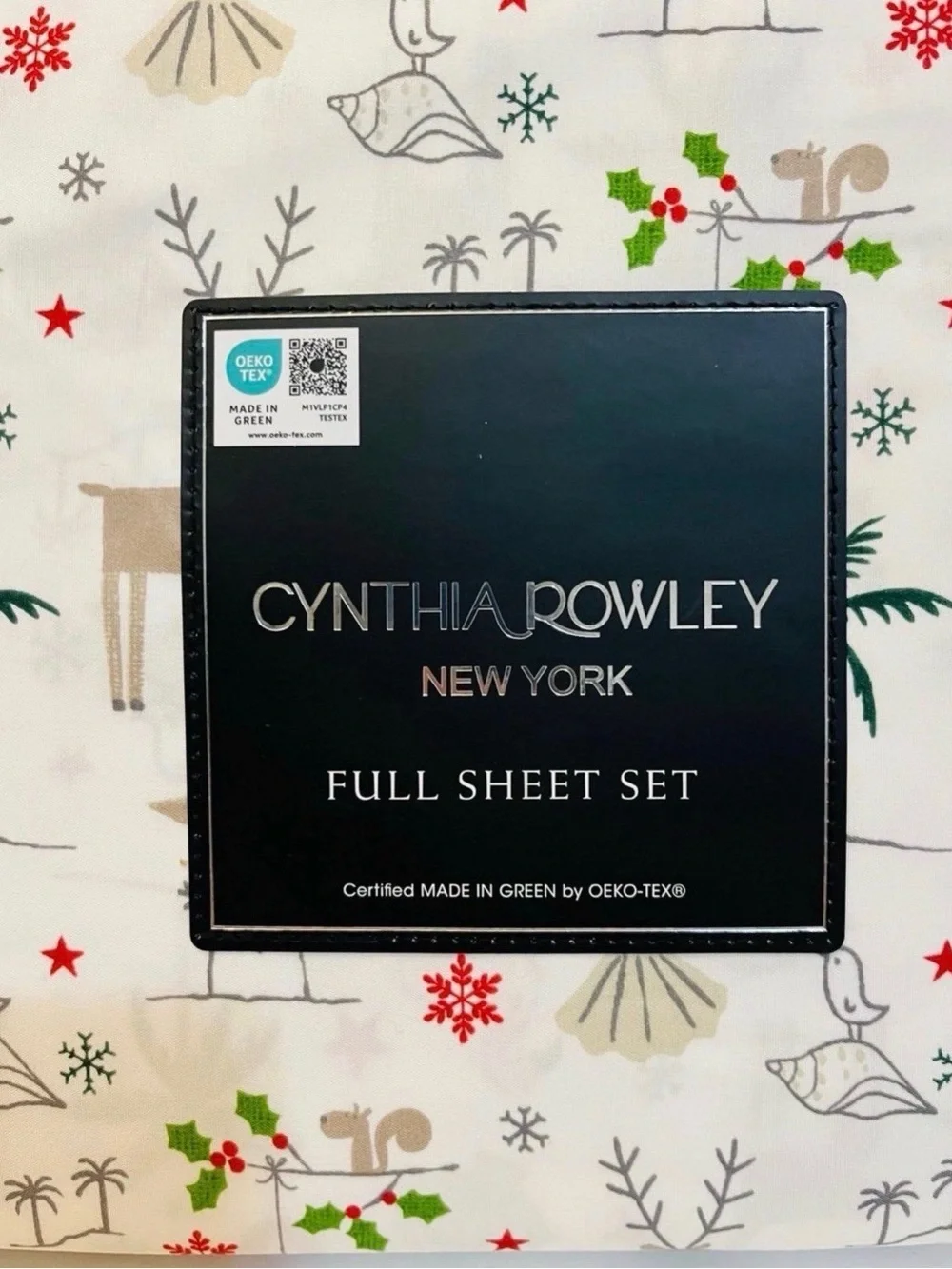 Cynthia Rowley Christmas Beach Full Size Sheet Set Palm Tree Seashell Flamingo